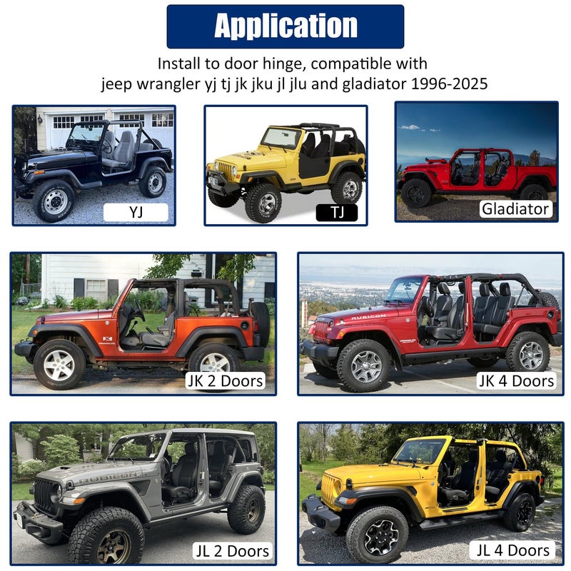 SUNPIE Wrangler Mirrors Doors off Compatible with Jeep Wrangler CJ YJ TJ JK JL 1987-2026, Side View Doorless Mirror for Topless Wrangler with Quicker Door Hinge Install - 2 Packs Rearview Mirrors - Image 5